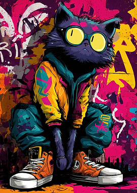 Urban Cat with Graffiti Background