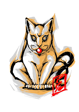 Stylized Cat Illustration with Red Accent