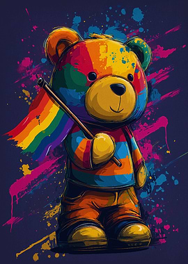 Rainbow Teddy Bear with Pride Flag