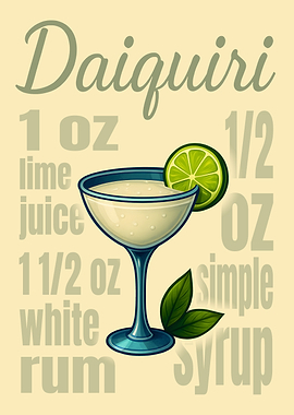Daiquiri Cocktail Art Print – Classic Rum Drink Recipe Wall Decor for Bar, Kitchen, or Lounge
