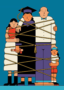 Family tied together with yellow rope
