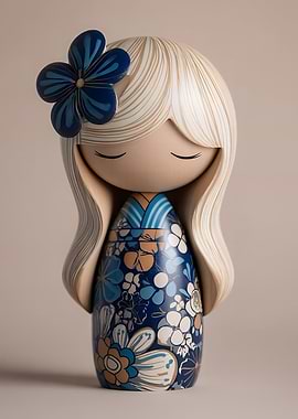 Kokeshi Doll with Floral Kimono
