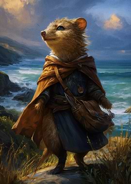 Anthropomorphic Otter on Coastal Journey