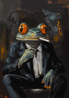 Frog in Suit Smoking Cigarette Painting