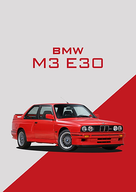 Red BMW M3 E30 Poster