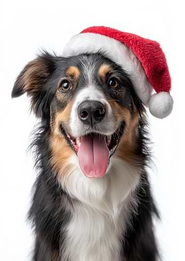 Collie Dog with Santa hat