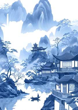 Monochromatic Asian Landscape