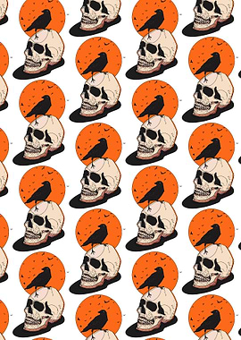 Skull and Crow Halloween Pattern