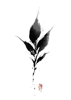 Ink Wash Painting of a Plant