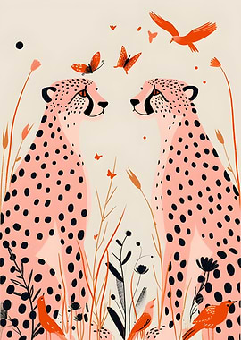 Cheetahs and Butterflies Illustration