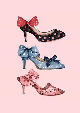 Watercolor Heels with Bows Illustration
