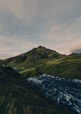 Icelandic Landscape with River and Mountain