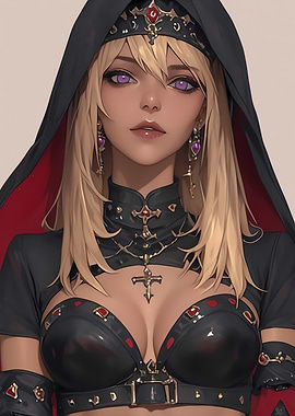 Blonde Woman in Black Hooded Outfit