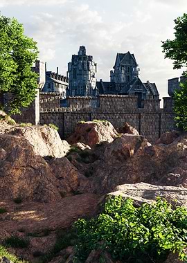 Medieval Castle on Rocky Terrain