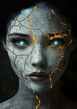 Cracked Face with Golden Veins