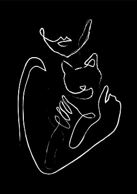 Minimalist Line Art: Woman and Cat