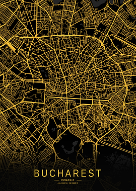Golden Bucharest City Map