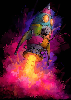 Colorful Rocket Launching into Space