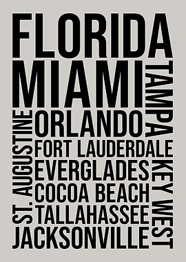 Florida Cities Typography Word Art