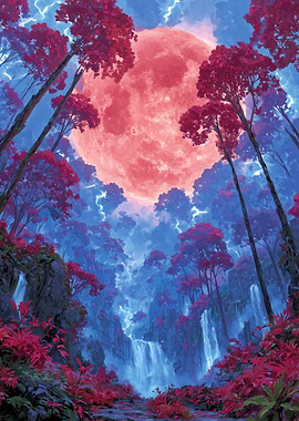 Crimson Moonlit Forest