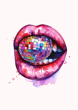 Disco Ball Lips Watercolor