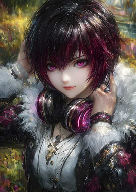 Anime Girl with Headphones Portrait