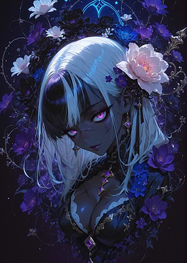 Anime Girl with Flowers and Jewelry