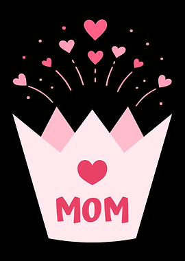 Cute Mom Crown Poster – Pink Heart Celebration Wall Art Gift for Mother’s Day Daughter Son