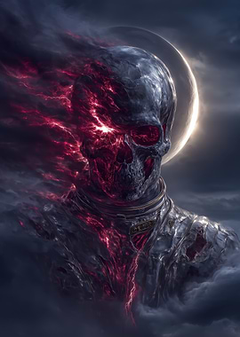 Astronaut Skull With Red Energy