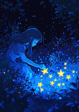 Girl with Stars in a Garden