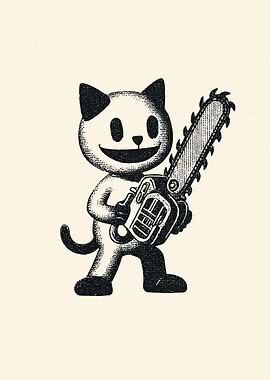 Cartoon Cat With Chainsaw