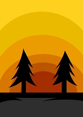 Sunset Silhouette Trees Landscape