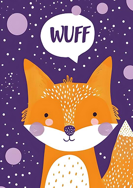 Cute Fox Illustration with 'WUFF' Text