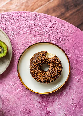 Chocolate Donut on Plate