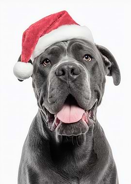 Cane Corso Dog with Santa Hat Portrait