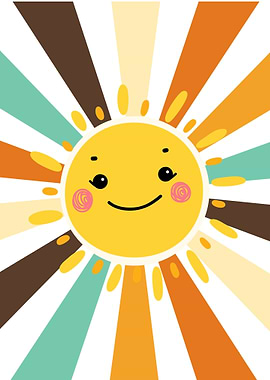 Cute Cartoon Sun with Retro Rays