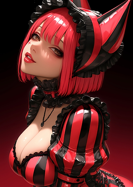 Red and Black Striped Anime Girl