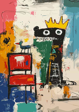 Crowned Dog with Bird on Thrown