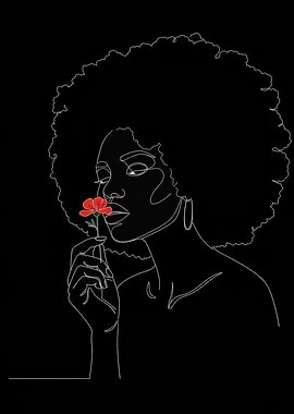 Woman with Afro and Red Flower