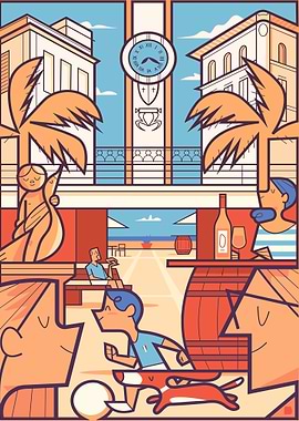 Stylized Beach Scene Illustration