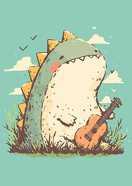Cute Dinosaur Playing Ukulele Illustration