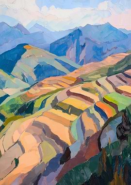 Mountain Terraces Oil Painting