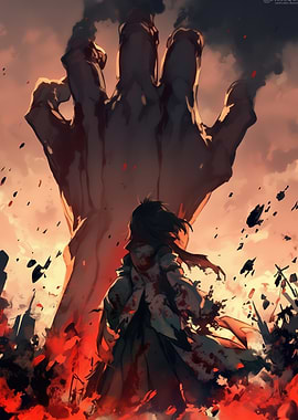 Bloody Hand and Figure in Ruins