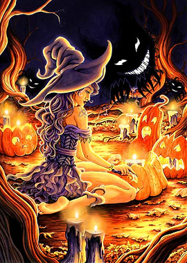 Wicked Carving Pumpkin Witch - Halloween Night