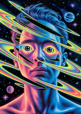 Surreal Portrait with Cosmic Rings