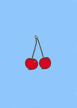 Two Cherries on Light Blue Background