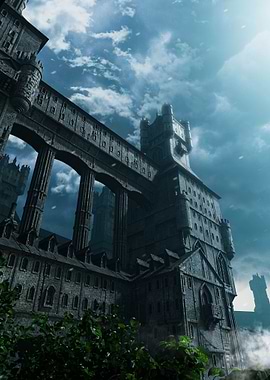 Gothic Castle Under Cloudy Sky