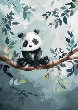 Panda Family on a Tree Branch