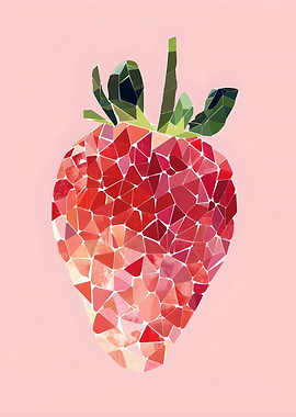 Mosaic Strawberry on Pink Background