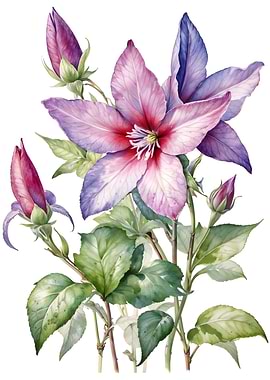 Watercolor Clematis Flower Illustration